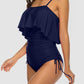 Drawstring Layered Spaghetti Strap One-Piece Swimwear