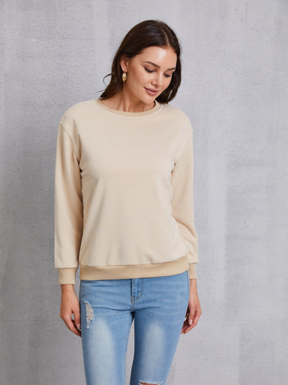 Round Neck Dropped Shoulder Sweatshirt Tan