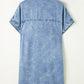 Pocketed Button Up Half Sleeve Denim Dress