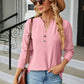 Notched Neck Long Sleeve Buttoned Blouse