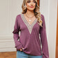 Contrast V-Neck Long Sleeve Blouse