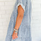 Raw Hem Notched Short Sleeve Denim Dress