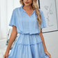 Tie Neck Frill Trim Short Sleeve Mini Dress