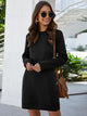 Round Neck Long Sleeve Mini Dress with Pockets Black