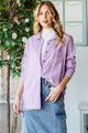 Veveret Raw Hem Button Up Long Sleeve Shirt LAVENDER