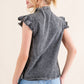 And The Why Full Size Ruffled Button Up Cap Sleeve Denim Top