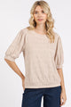Mittoshop Fan Shell Texture Short Puff Sleeve Knit Top Tan