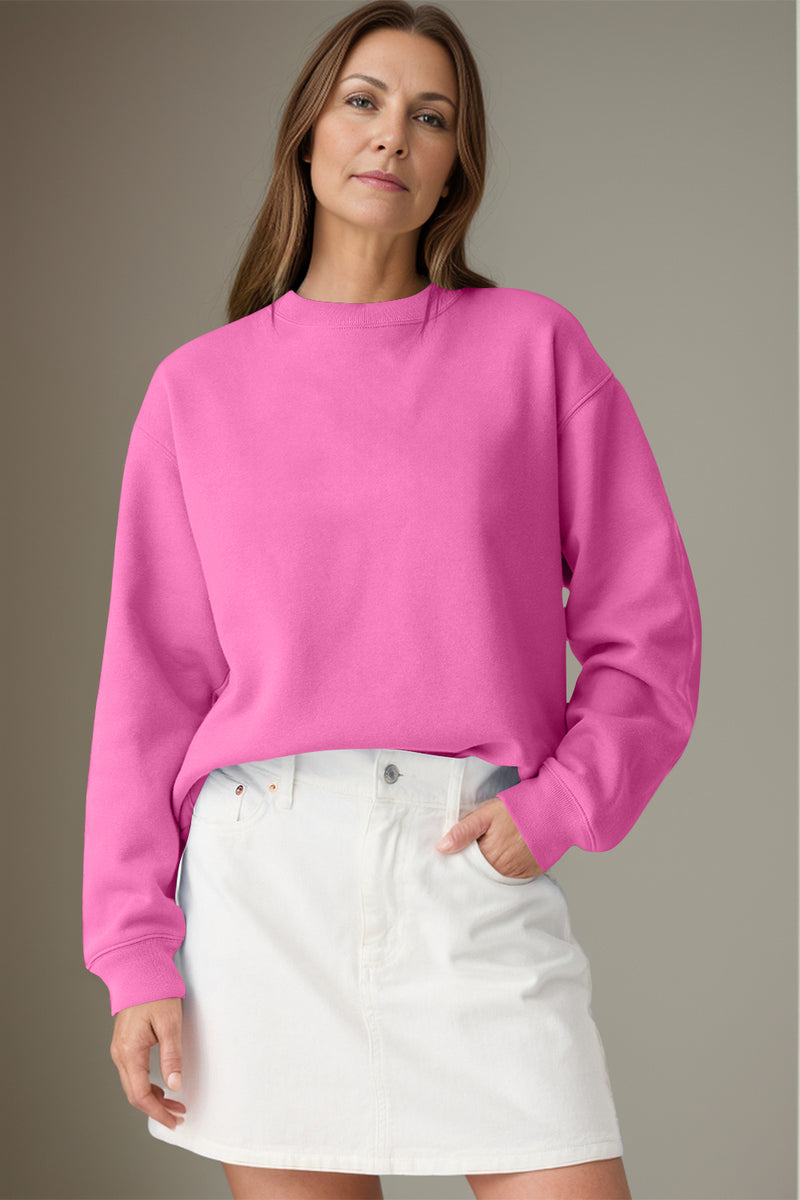 Round Neck Long Sleeve Sweatshirt Hot Pink