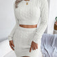 Cable-Knit Round Neck Top and Skirt Sweater Set