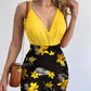 Surplice Spaghetti Strap Top and Printed Mini Skirt Set