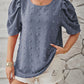 Swiss Dot Round Neck Short Sleeve Blouse