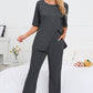 Slit Round Neck Top and Pants Lounge Set