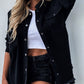 Raw Hem Collared Neck Long Sleeve Denim Jacket