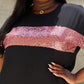 Sew In Love Shine Bright Full Size Center Mesh Sequin Top in Black/Mauve