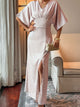 Slit Animal Print V-Neck Half Sleeve Dress Blush Pink