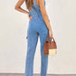 V-Neck Sleeveless Denim Jumpsuit