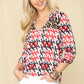 Celeste Full Size Houndstooth & Leopard Roll-Tab Sleeve Top