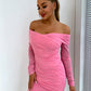 Glitter Ruched Off-Shoulder Long Sleeve Bodycon Dress