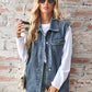 Raw Hem Sleeveless Button Up Denim Jacket