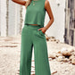 Buttoned Round Neck Tank and Wide Leg Pants Set