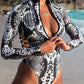 Animal Print Zipper Cut-Out One-Piece Swimwear