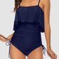 Drawstring Layered Spaghetti Strap One-Piece Swimwear