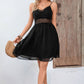 Swiss Dot Spaghetti Strap Spliced Lace Dress