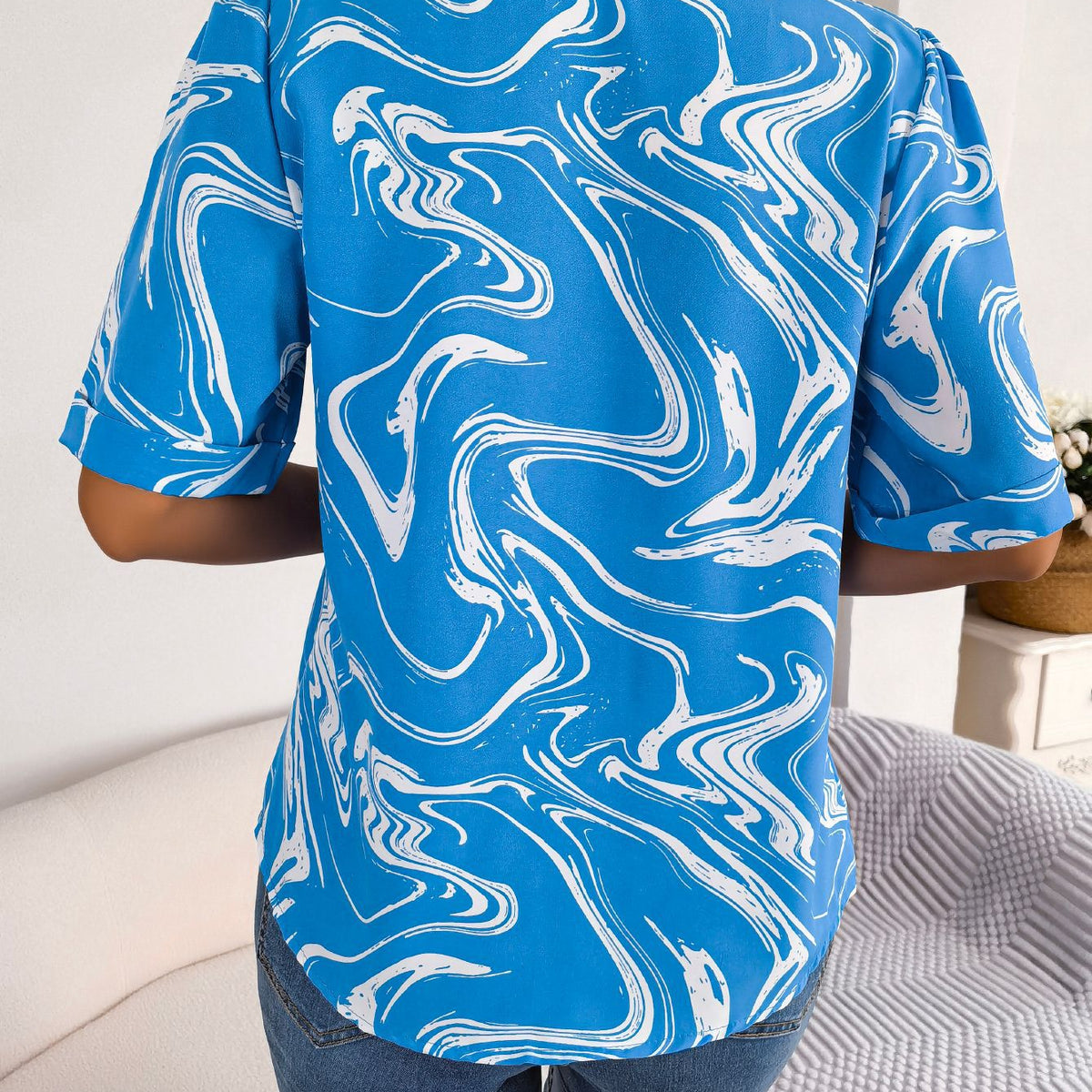 Printed Lapel Collar Shirt