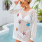 Sequin Star Round Neck Long Sleeve Cover Up