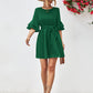 Round Neck Tie Belt Flounce Sleeve Dress