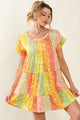 BiBi Leopard Short Sleeve Tiered Dress Orange Lime