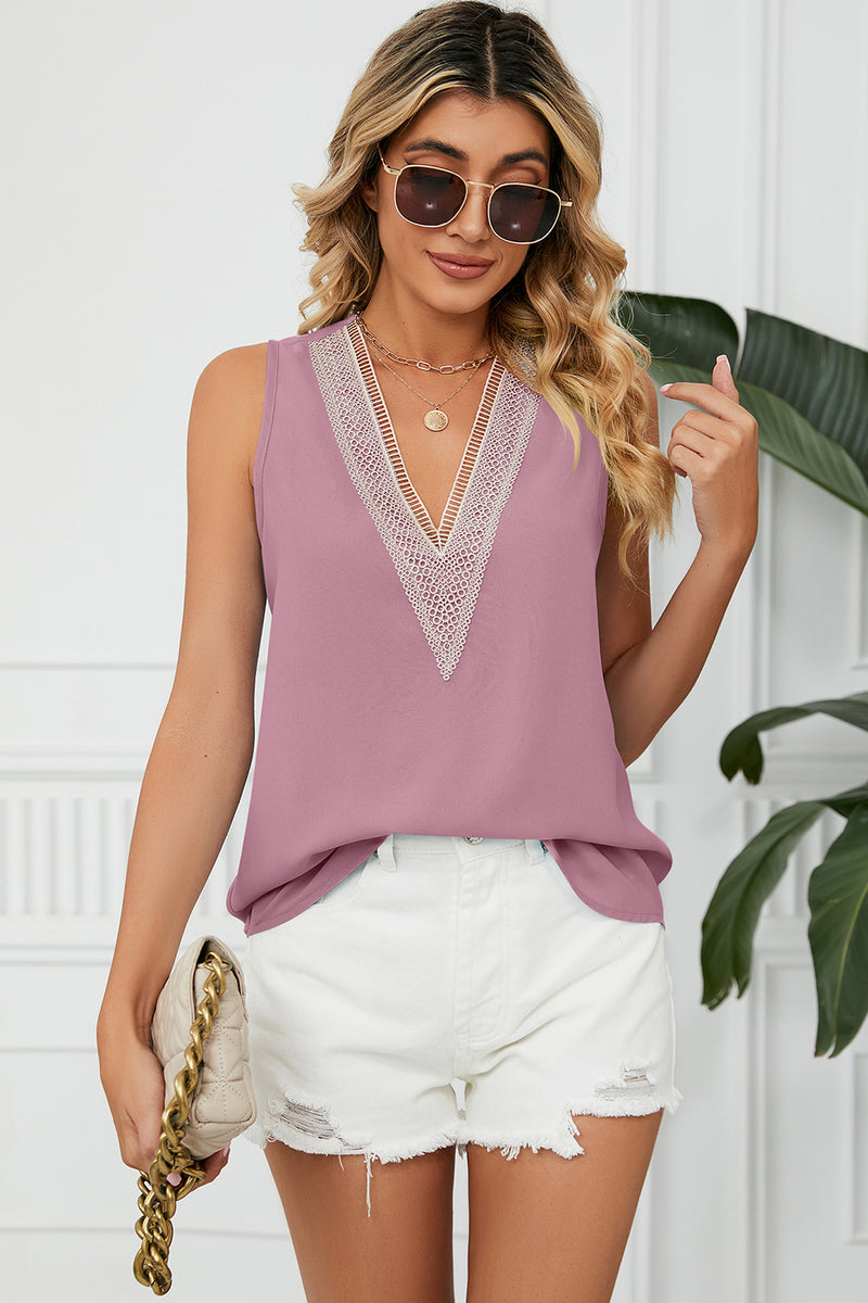 V-Neck Wide Strap Tank Dusty Pink