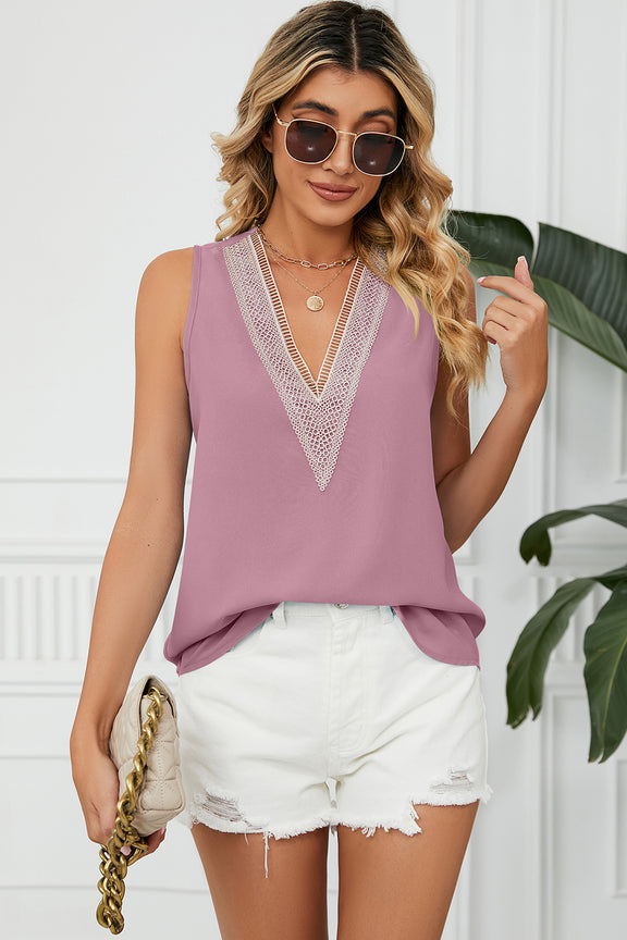 V-Neck Wide Strap Tank Dusty Pink