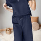 Ruffled Quarter Zip Top and Drawstring Pants Set