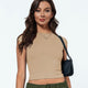 Round Neck Backless Short Sleeve Tee Khaki