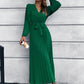 V-Neck Tie Waist Pleated Maxi Dress