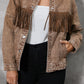 Fringe Trim Snap Down Denim Jacket