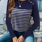 Decorative Button Striped Round Neck Long Sleeve T-Shirt