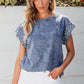 Pearl Trim Round Neck Cap Sleeve Denim Top