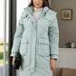 Long Sleeve Longline Hooded Winter Coat with Pockets