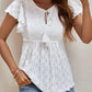 Eyelet Tie Neck Cap Sleeve Blouse