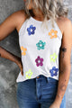 Sequin Flower Grecian Neck Tank White