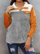 Shiny Color Block Collared Sweatshirt with Pockets Pumpkin