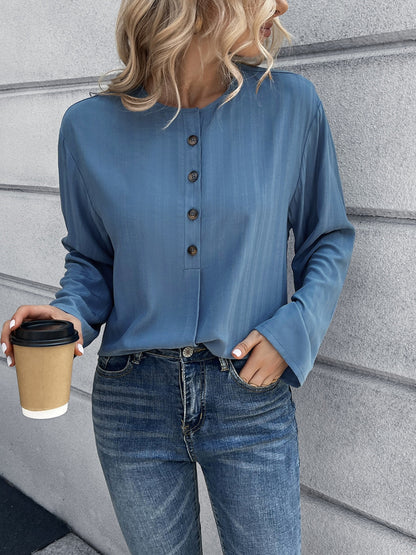 Ivy Lane Half Button Long Sleeve Blouse