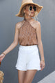 Polka Dot Grecian Neck Tank Caramel