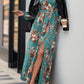 Slit Printed Surplice Long Sleeve Maxi Dress