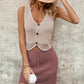 Button Up Sleeveless Top and Drawstring Skirt Set