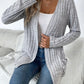 Ribbed Open Front Long Sleeve Cardigan with Pockets