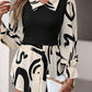 Devine Collared Neck Black And White Color-Contrast Print Long Sleeve Shirt