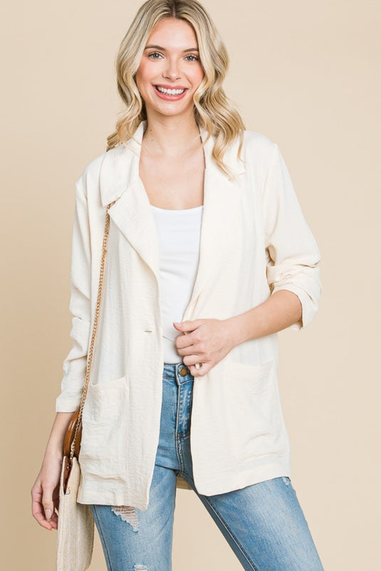 Image Culture Code One Button Long Sleeve Blazer with Pockets